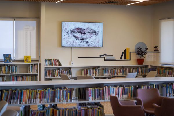 דניאל אלחסיד, מראה הצבה מתוך התערוכה בספריית מגדל שלום