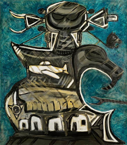 בשיר אבו רביע, "ריסוס", שמן על בד 150×170 ס"מ, 2024. צילום: דניאל חנוך